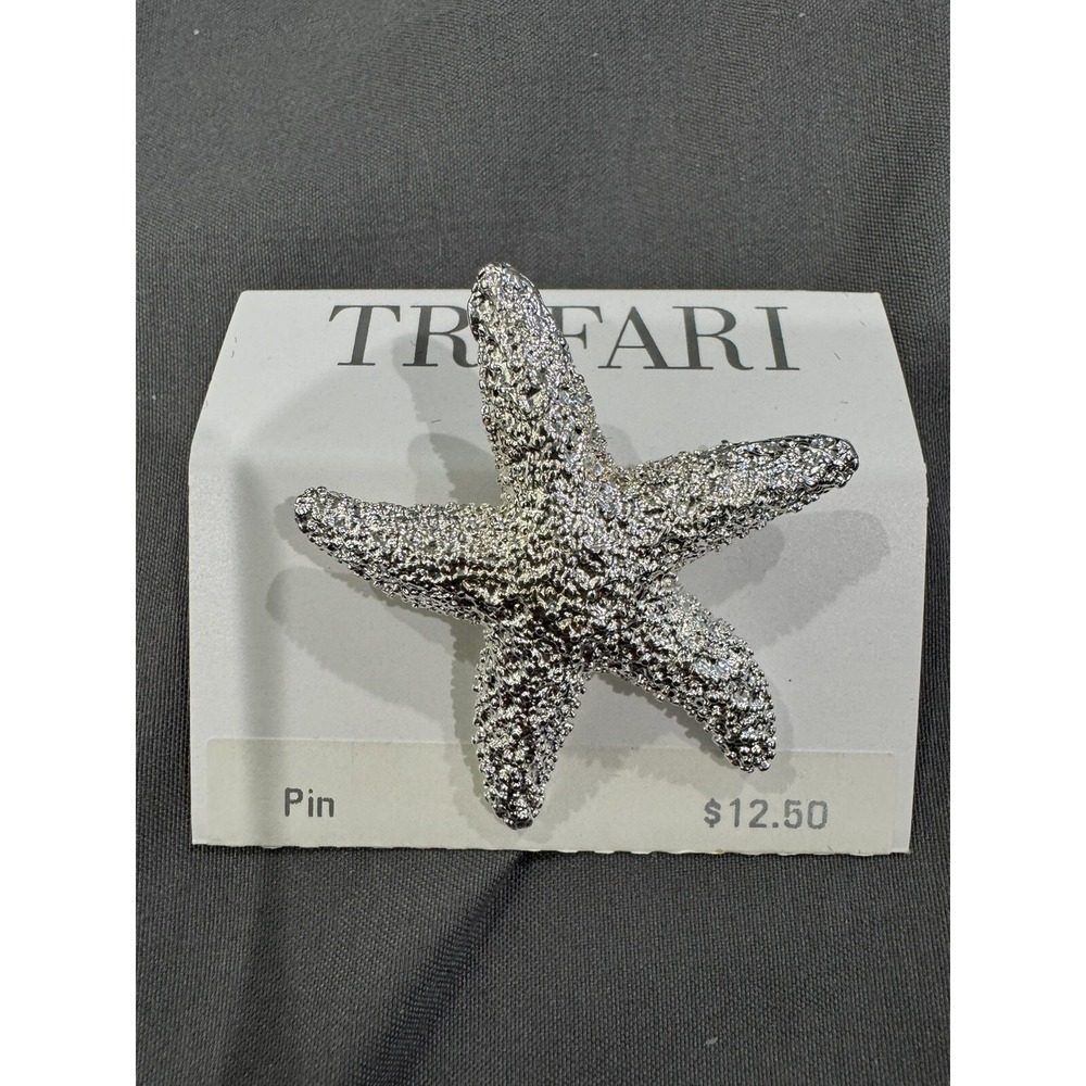 RARE Crown Trifari Brooch Pin Starfish Textured Puffy Silver Tone Signed